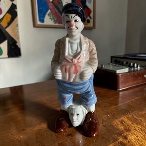 Vintage Artmark Japan Sad Clown Figurine Ceramic Pierrot with Mask Feet 7
